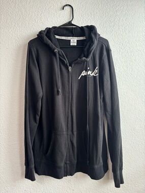 Victoria's Secret PINK Black Zip-Up Hoodie Large